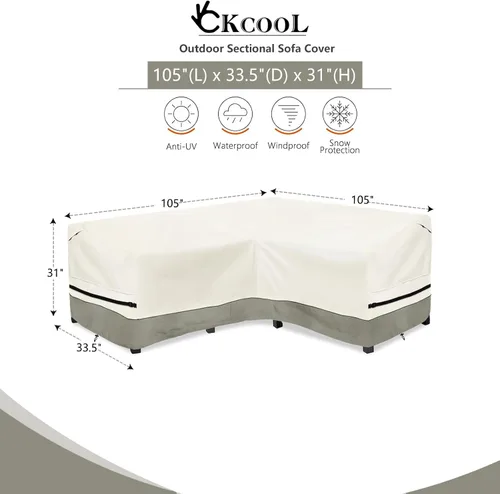 Vista 2 de okcool Funda de sofá modular para exteriores, impermeable, en forma de V, para muebles de patio de 7 plazas (105 x 105 pulgadas), color blanco