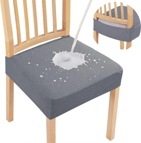 Vista 29 de Smiry Juego de 2 fundas de asiento impermeables para sillas de comedor, tela jacquard elástica, extraíble y lavable, fundas protectoras de asiento