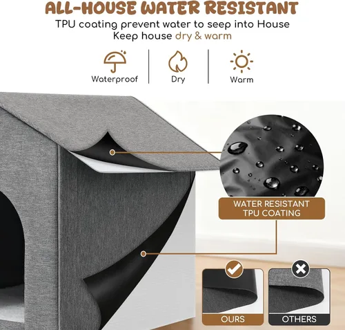 Vista 3 de Casa para gatos al aire libre resistente a la intemperie, casas aisladas para gatos al aire libre/interior para el invierno, refugio impermeable