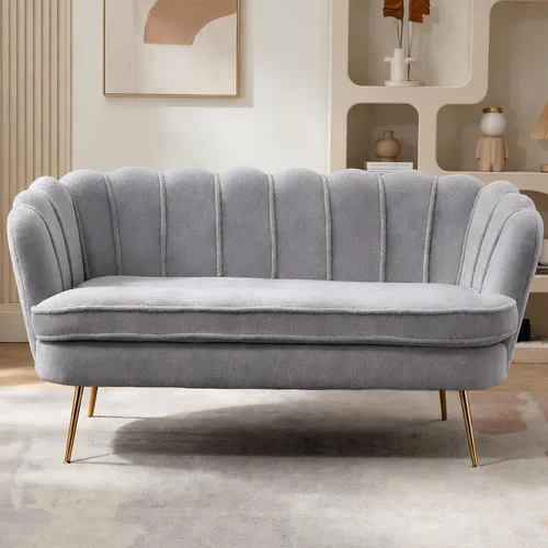 Vista 10 de Anwickjeff 59" de ancho sofá de dos plazas moderno de bouclé, sofá pequeño mini para espacios pequeños, sofá de 2 plazas con patas de metal dorado