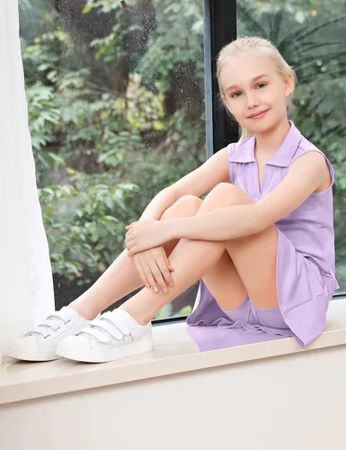 Vista 4 de LIONJIE Vestido de tenis y golf para niñas, sin mangas, con bolsillos, pantalón deportivo y camiseta sin mangas