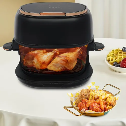 Vista 2 de Freidora de aire caliente circulante de 900 W, freidora de aire multifuncional de 4 litros con pantalla táctil, ajustes de cocción personalizables