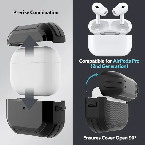 Vista 3 de PZOZ Funda protectora con llavero compatible con Apple Airpods Pro de 2ª generación, PC y TPU cubierta dura protectora compatible con carga
