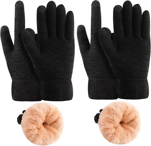 Vista 49 de Guantes de invierno cálidos para pantalla táctil para mujer, guantes térmicos de punto de lana con forro polar para clima frío