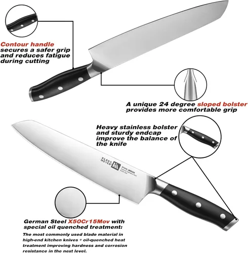 Vista 2 de Klaus Meyer Stahl - Cuchillo de chef de acero alemán exclusivo de alto carbono, 8 pulgadas (negro)