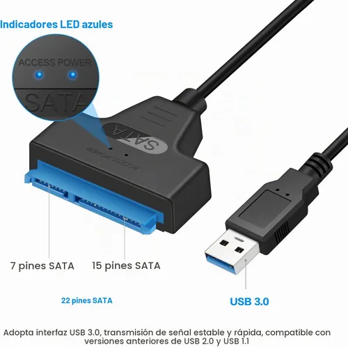 Vista 7 de Cable adaptador SATA a USB 3.0 para adaptador de disco duro SSD HDD de 2.5