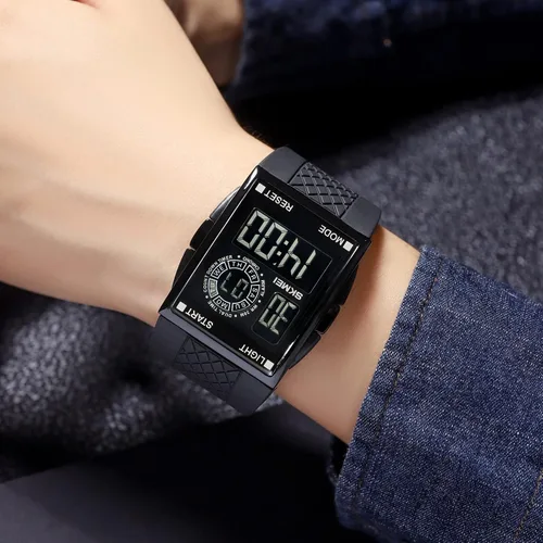 Vista 6 de CakCity Reloj deportivo digital para hombre y mujer, pantalla de cristal, esfera grande, aleación, concha, cuadrado, impermeable, casual