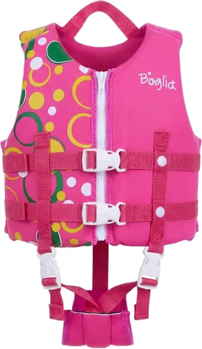 Vista 9 de Boglia Chaleco de natación para niños, chaqueta flotante para niños y niñas 20-30-40-50-60-70-80 libras, 1-9 años, cremallera, cinturones