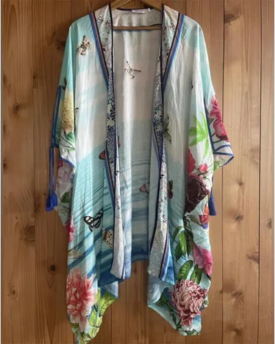 Vista 4 de Johnny Was Kimono corto Costa Azul Multi LG, Multi