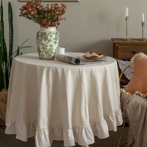 Vista 8 de GLORY SEASON Mantel retro con volantes de algodón lavable para mesa rectangular, para baby shower, cocina, fiesta, decoración de boda, 60 x 84