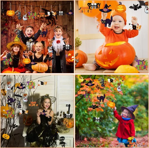 Vista 4 de Gerrii 40 adornos para árbol de Halloween con cuerda, estilo clásico