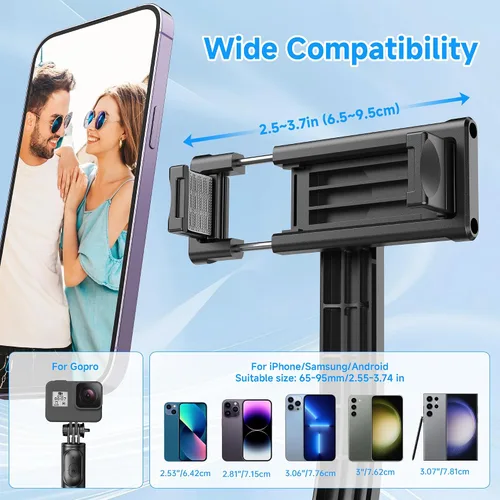 Vista 4 de SelfieShow Selfie Stick, Palo de Selfie Extensible con Trípode, Control Remoto Inalámbrico y Soporte de Trípode, Portátil, Ligero, Compatible