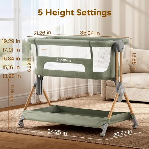 Vista 2 de ANGELBLISS Cuna de bebé, cama de noche 3 en 1, cuna plegable con un clic