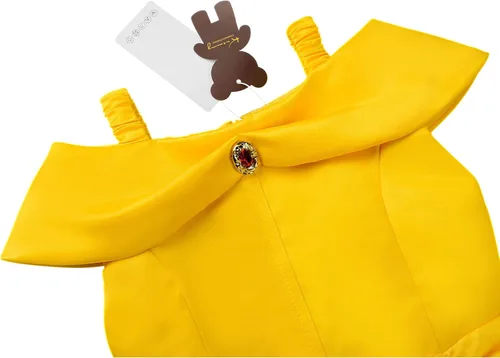 Vista 5 de Vestidos de princesa para niñas, disfraces de Halloween, cosplay, cumpleaños, color amarillo