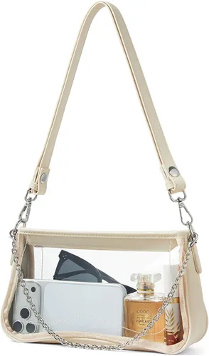 Vista 9 de Bolsa transparente para eventos de estadio, bolsa de hombro, pequeña bolsa transparente con correa ajustable para mujer para conciertos de estadio