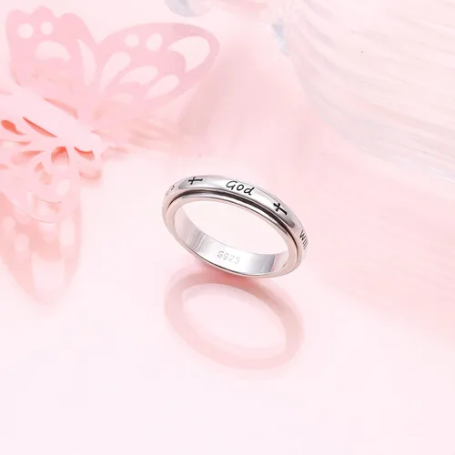 Vista 4 de Anillo giratorio de plata de ley S925 para aliviar la ansiedad y la preocupación, anillo inspirador para aliviar el aburrimiento y el autismo