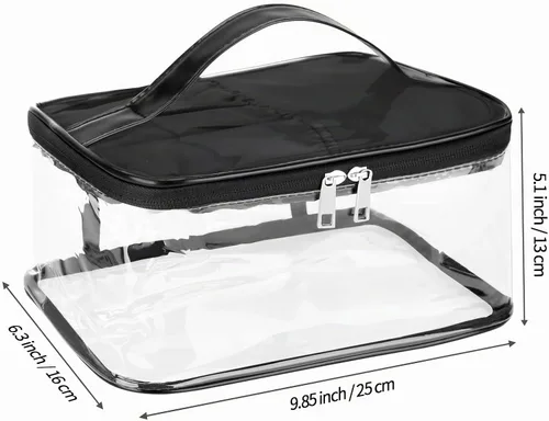 Vista 7 de HAOGUAGUA Bolsa de maquillaje transparente para cosméticos con compartimento para cepillos, portátil, impermeable, bolsa de aseo transparente