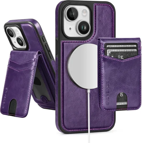 Vista 20 de SkyEagle - Funda tipo cartera compatible con MagSafe para iPhone 11, color negro Detachable Magnetic Credit Card Holder,RFID Blocking,PU