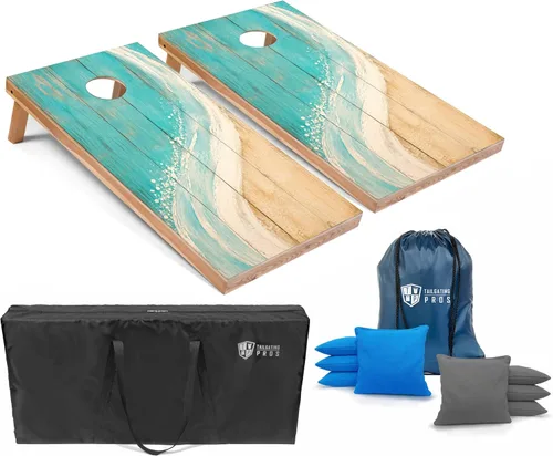 Vista 12 de Tailgating Pros Tablas de Cornhole de 4 x 2 pies, tamaño reglamentario oficial, juego de cornhole de diseño de madera con 8 bolsas de frijol, funda
