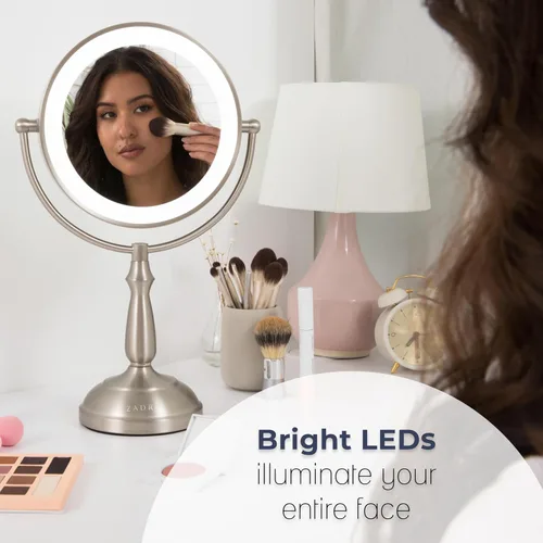 Vista 7 de Zadro Espejo de maquillaje con luces y aumento, regulable, táctil, con iluminación LED, espejo de maquillaje con aumento 5X/1X, 17.5 pulgadas