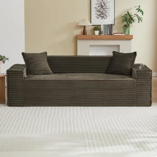Vista 9 de Tmsan Sofá de 3 plazas sin hueso de 80.7 pulgadas para sala de estar con portavasos y asiento profundo de 26 pulgadas, bolsillos laterales, sofá