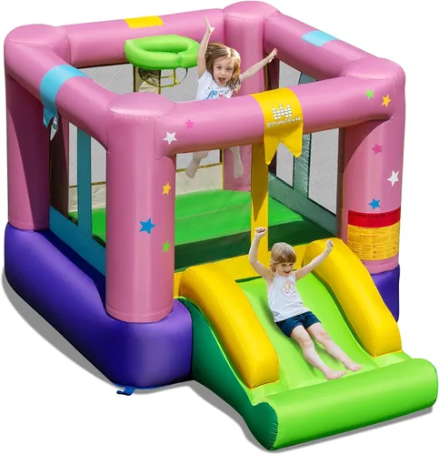 Vista 10 de BOUNTECH Casa inflable de rebote para niños de 3 a 12 años para interiores y exteriores con soplador de 480 W, área de salto, tobogán, juego