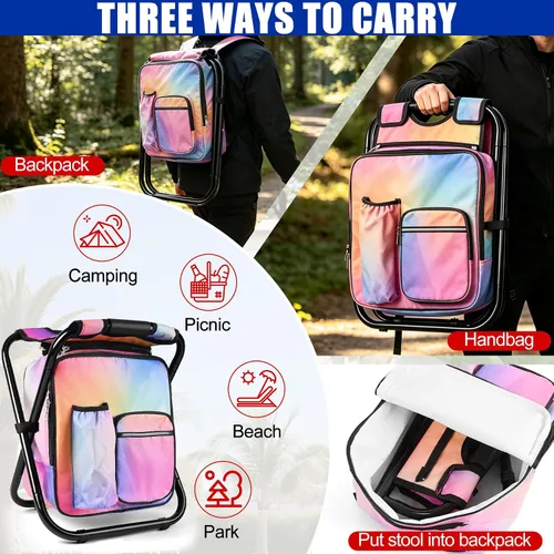Vista 7 de Kikerike Silla enfriadora de taburetes tipo mochila resistente de 250 libras de carga máxima, portátil, ligera, plegable, para pesca, camping, caza