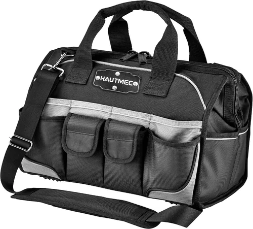 Vista 9 de HAUTMEC HT0184 - Bolsa de herramientas resistente de 24 pulgadas, bolsa de boca ancha de 21 bolsillos con marco de metal, base dura impermeable