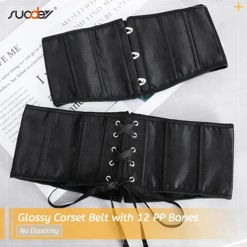 Vista 4 de SUOSDEY Cinturón de corsé de jacquard para mujer, con cordones, de satén, para avispa, renacentista, steampunk, pirata