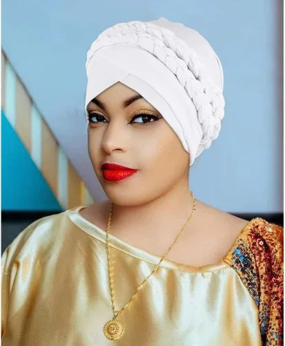 Vista 9 de Gorras de turbante africanas para mujer, gorro con torsión, preatado, doble trenza