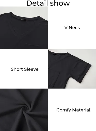Vista 6 de Miholl Camiseta holgada, informal, de manga corta, con cuello en V, para mujer