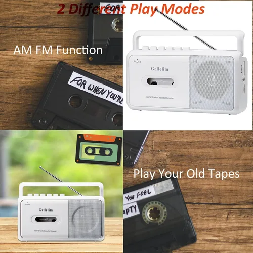 Vista 7 de AM FM Radio retro de onda corta Altavoz Bluetooth con sonido cristalino + reproductor de cassette portátil grabadora de cinta con radio AM FM