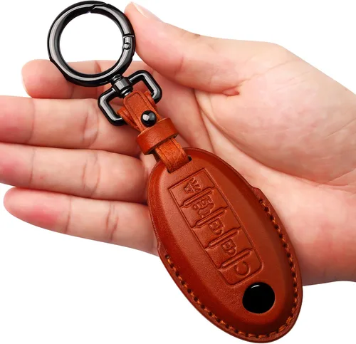 Vista 10 de Tukellen Compatible con llave de Nissan, funda de cuero genuino hecha a mano para Altima Pathfinder Armada Murano Maxima Rogue Infinity Smart Remote