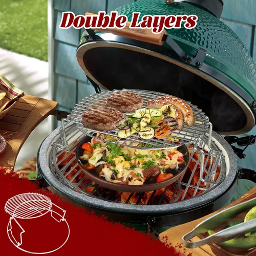 Vista 3 de Estante Expansor de 5 Piezas para Big Green Egg Medium Kit de Repuesto Parrillas para Eggspander Conveggtor Basket Acero Inoxidable 304 con Sistema