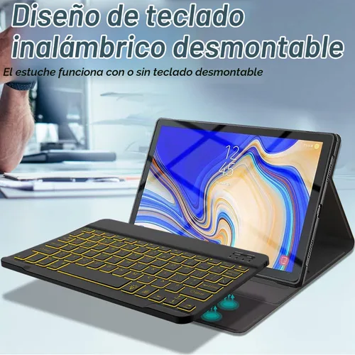 Vista 3 de Funda con teclado para Galaxy Tab S4 10.5 (SM-T830/T835, versión 2018), 7 colores retroiluminados desmontable inalámbrica con funda para Samsung
