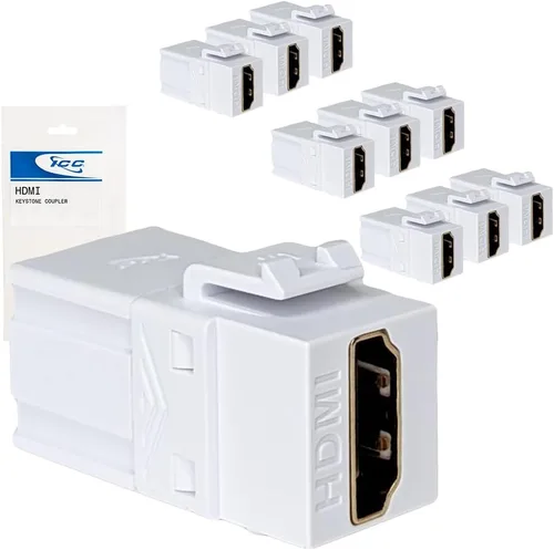 Vista 13 de ICC Conector Keystone HDMI de 90 grados, acoplador HDMI hembra a hembra, inserto de ángulo recto para placa de pared, estilo HD, blanco, individual