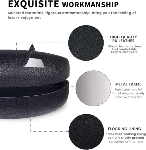 Vista 4 de molshine Funda rígida para gafas de sol, funda clásica grande para lentes de sol, lentes con paño de limpieza, bolsa