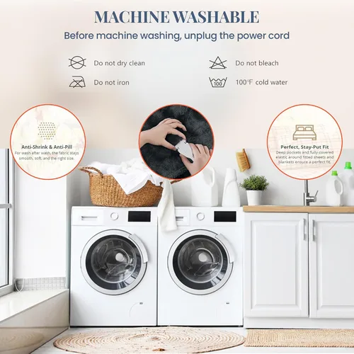 Vista 5 de Thermee Manta térmica de microfranela tamaño Queen – 10 ajustes, programable, calentamiento rápido, cuadros rústicos