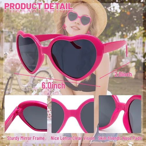 Vista 4 de Aretes colgantes de doble corazón para mujer y lentes de sol en forma de corazón, accesorios elegantes para fanáticos de la joyería