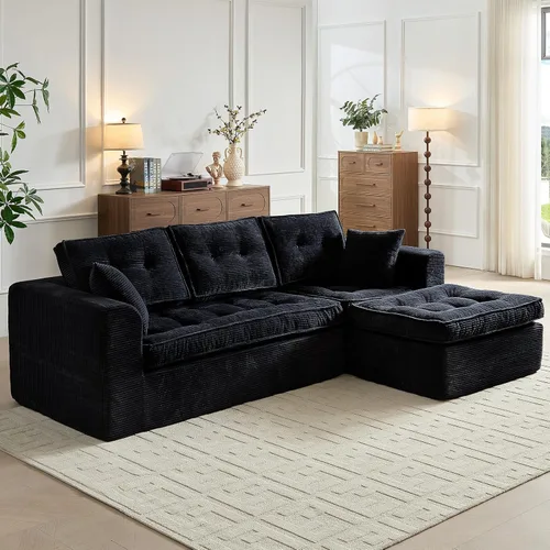 Vista 8 de ROXGOX Sofás Cloud para sala de estar, sofá seccional modular moderno con diván en forma de L, sofá deshuesado con asiento profundo, pana de felpa