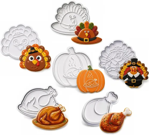 Vista 53 de 8 PCS Thanksgiving Cookie Cutter Set with Embossers Turkey Pumpkin Maple Leaf Corn & More 3" Complete Fall Collection