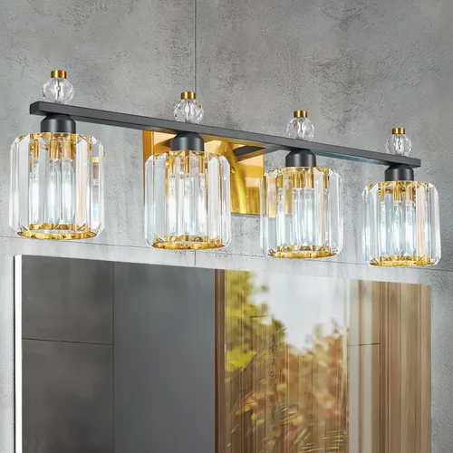 Vista 50 de Luces de Tocador de Baño de 3 Luces, Placado Negro, Modernas Luces de Tocador de Cristal para Baño, Luces de Tocador de Cristal para Usar Sobre