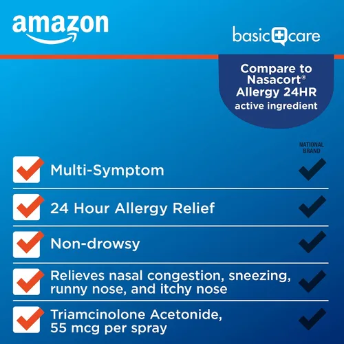 Vista 3 de Amazon Basic Care - Spray nasal de triamcinolona acetónido para alergias de múltiples síntomas, 0.37 fl oz (paquete de 1)