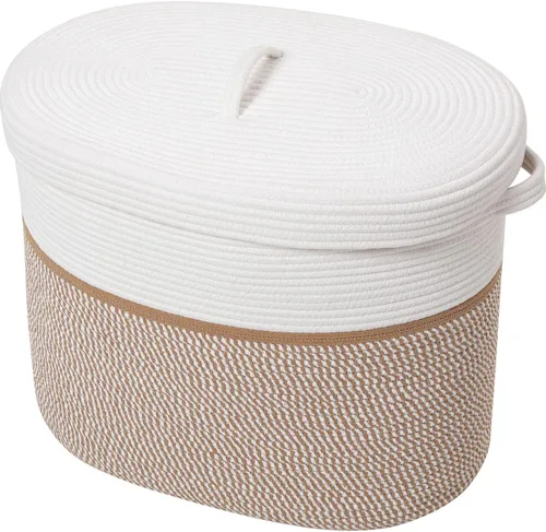Vista 14 de Canasta de almacenamiento rectangular extragrande de 22"x14"x18" con tapa, gran canasta de cuerda de algodón, canasta de lavandería tejida