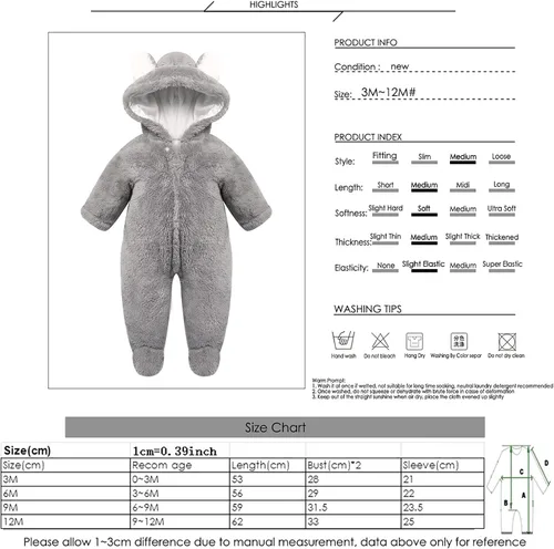 Vista 6 de Haokaini - Mono de algodón con capucha para recién nacido, diseño de oso