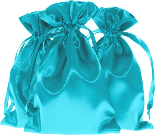Vista 6 de Bolsas de regalo de satén azul bebé de 4 x 6 pulgadas, bolsas de joyería, bolsas de cordón para recuerdos de boda, baby shower, Navidad, 50 por