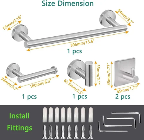 Vista 3 de Juego de accesorios de baño de 5 piezas, juego de toallero de acero inoxidable SUS304, toallero de mano de 16 pulgadas, estante de papel higiénico