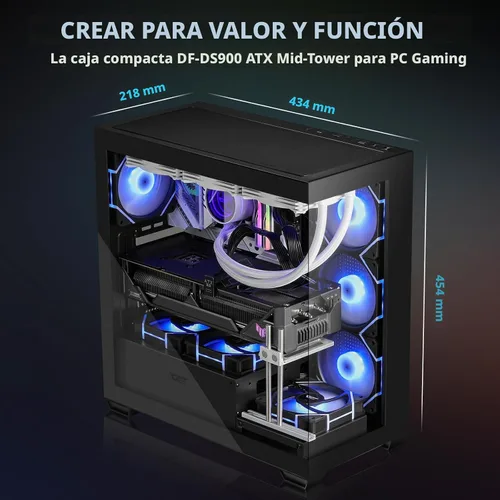 Vista 8 de darkFlash ATX Mid-Tower Caja para PC, Caja de Computadora Pre-Instalada con 4 Ventiladores ARGB PWM, Caja para PC de Juego de Vidrio Templado Dual