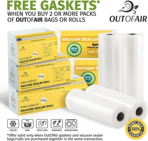 Vista 7 de Rollo de bolsas selladoras al vacío Mega Roll y caja cortadora de 6 pulgadas x 100 pies (no más tijeras) 4 mil 100 pies OutOfAir, 33% más gruesas
