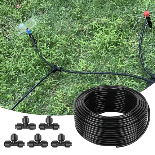 Vista 8 de Tubo de riego por goteo de 1/2 pulgada de 50 pies con 4 accesorios de riego por goteo de 1/2 a 1/4 pulgadas, manguera de línea de goteo y conectores